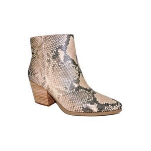 SUN STONE Womens Beige Snakeskin Eryn Pointed Toe Block Heel Zip-Up Booties 11 M